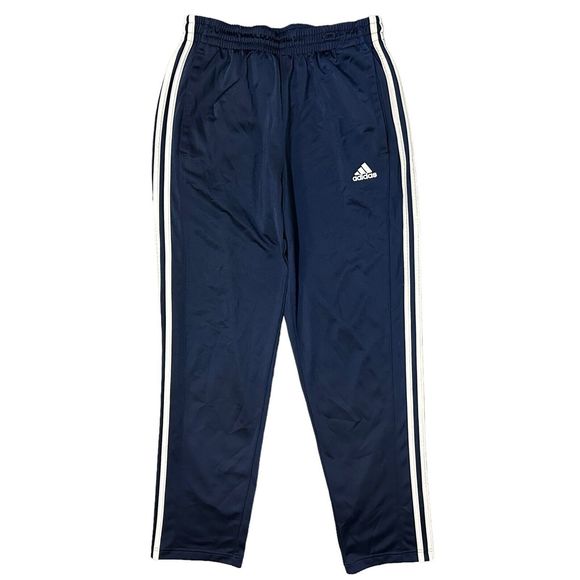 Adidas Mens Track Pants Blue White Flat Front Drawstring Pockets Medium - Picture 1 of 9